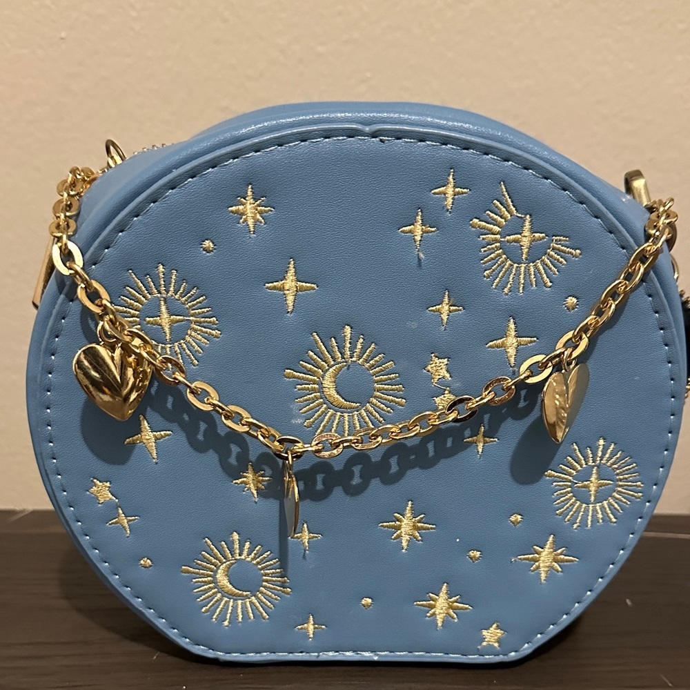 Blue and Gold Women's Bag with Chain Detail